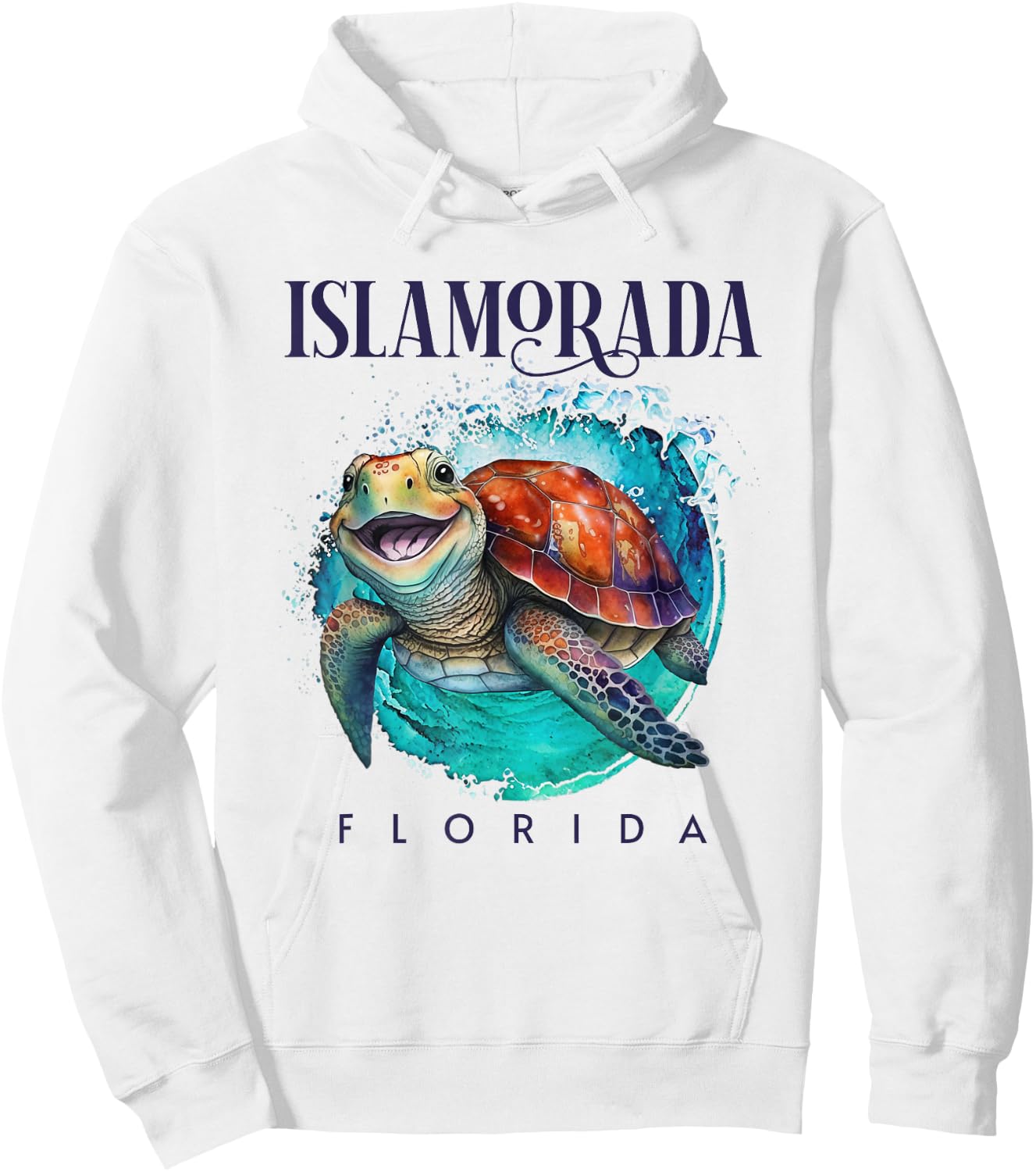 Islamorada Florida Watercolor Happy Sea Turtle Hoodie - Hoodie | White