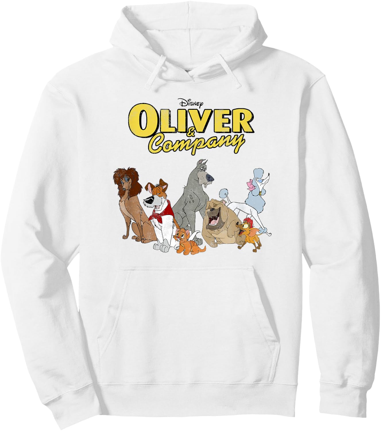 Disney Oliver & Company Group Shot Dog Gang Logo Hoodie - Hoodie | White