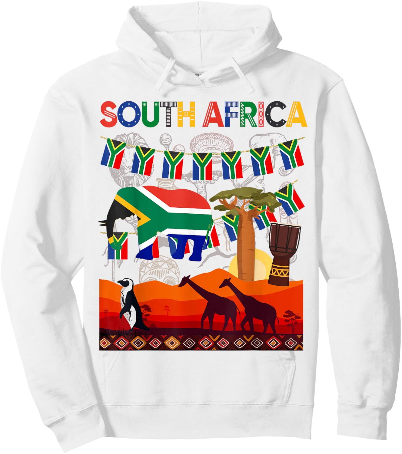 South Africa Ideas Kids With Elephant & South African Flag Hoodie - Hoodie | White