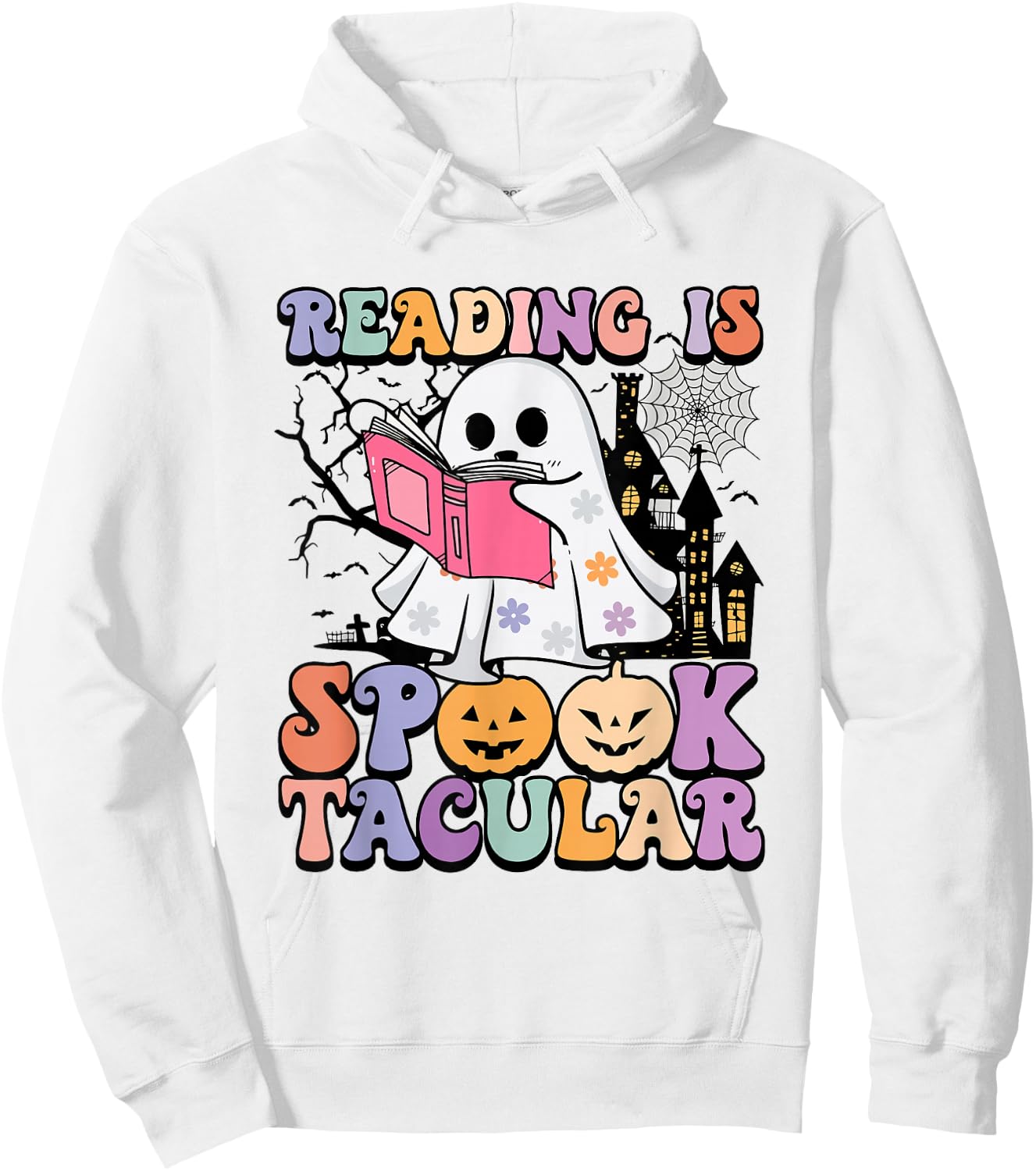 Reading Is Spooktacular Funny Ghost Reading Book Halloween Hoodie - Hoodie | White