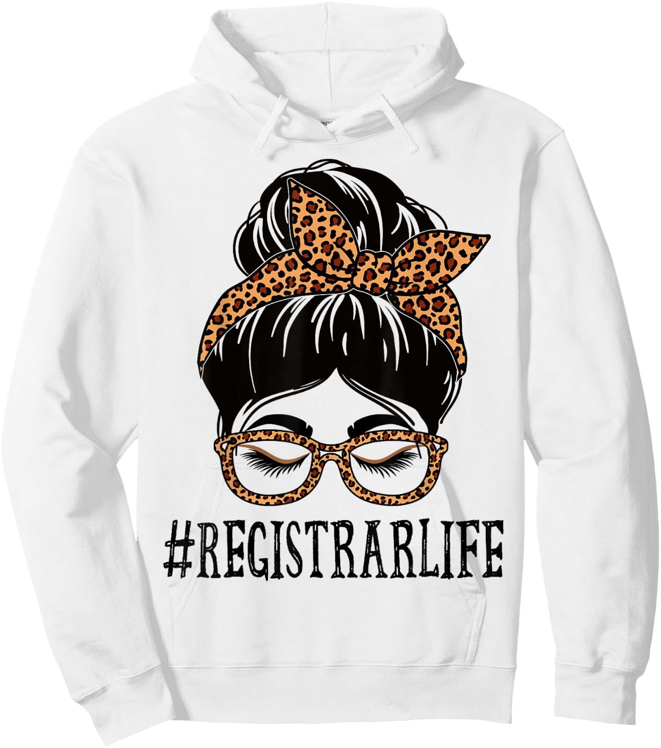 Registrar Leopard Messy Bun Women Back To School Hoodie - Hoodie | White