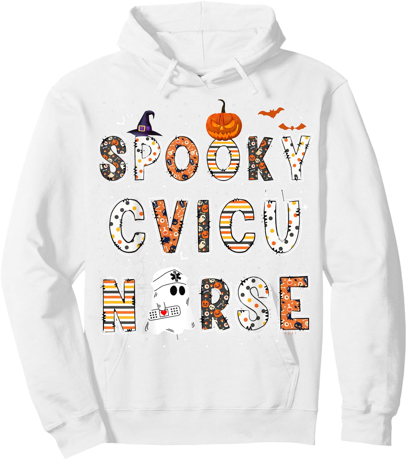 Spooky CVICU Nurse Halloween Costume Cardiovascular Nurse Hoodie - Hoodie | White