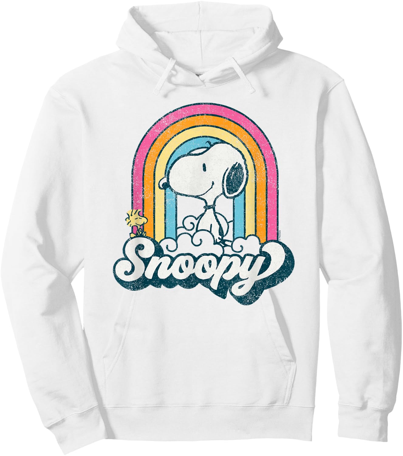 Peanuts - Snoopy Woodstock Retro Rainbow Cloud Hoodie - Hoodie | White