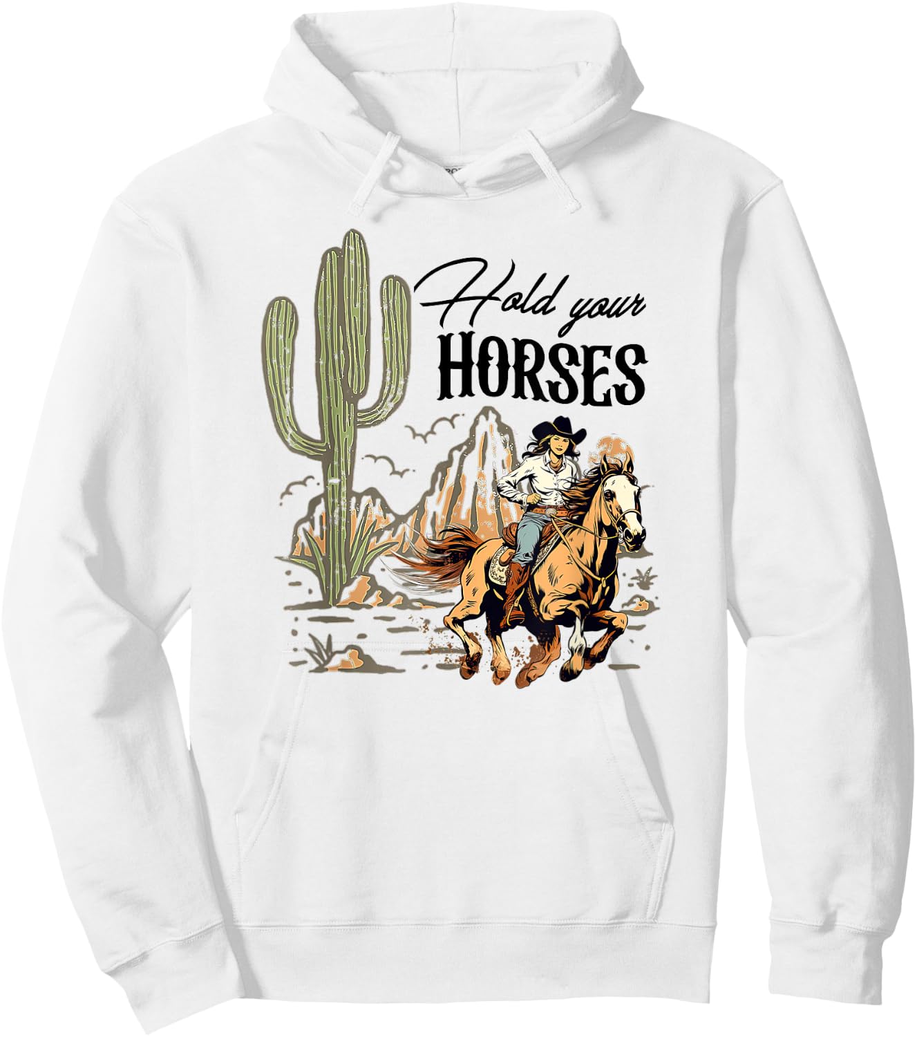 Retro Hold Your Horses Western Cowgirls Wild West Hoodie - Hoodie | White
