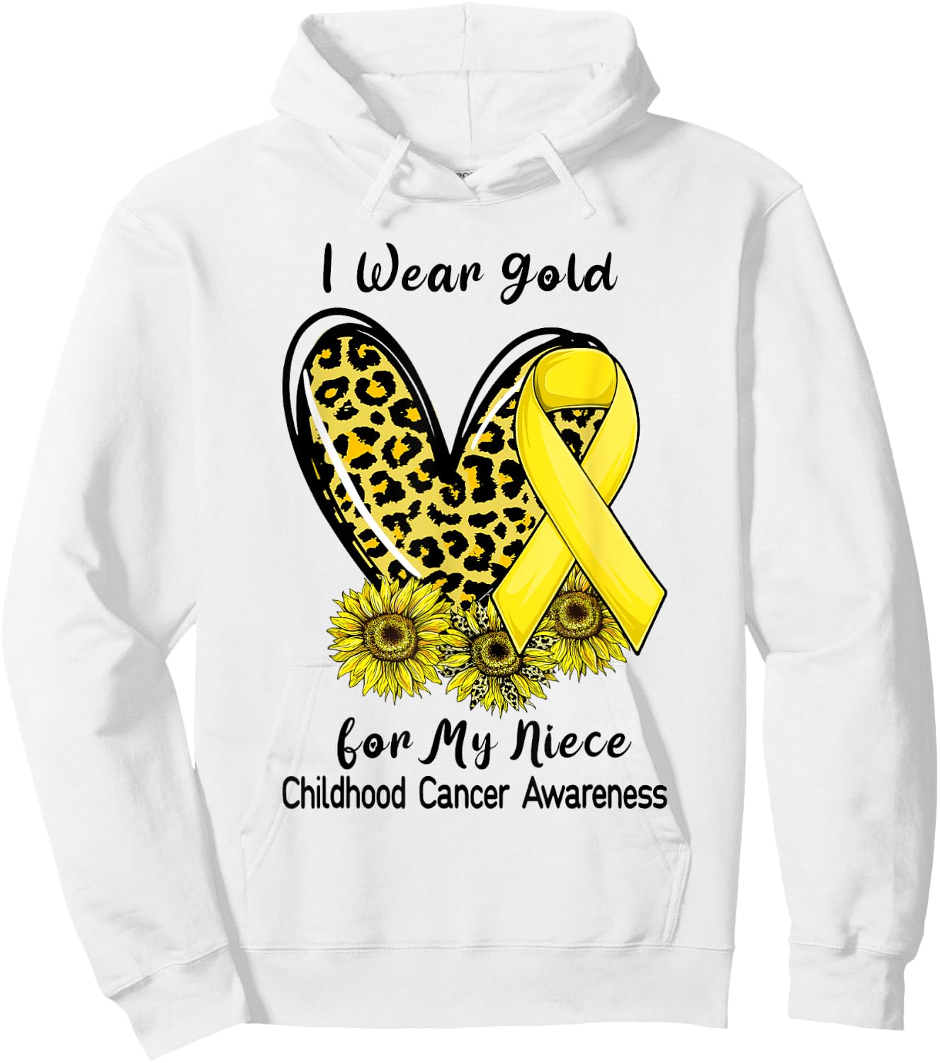 I Wear Gold For My Niece Childhood Cancer Leopard Heart Hoodie - Hoodie | White