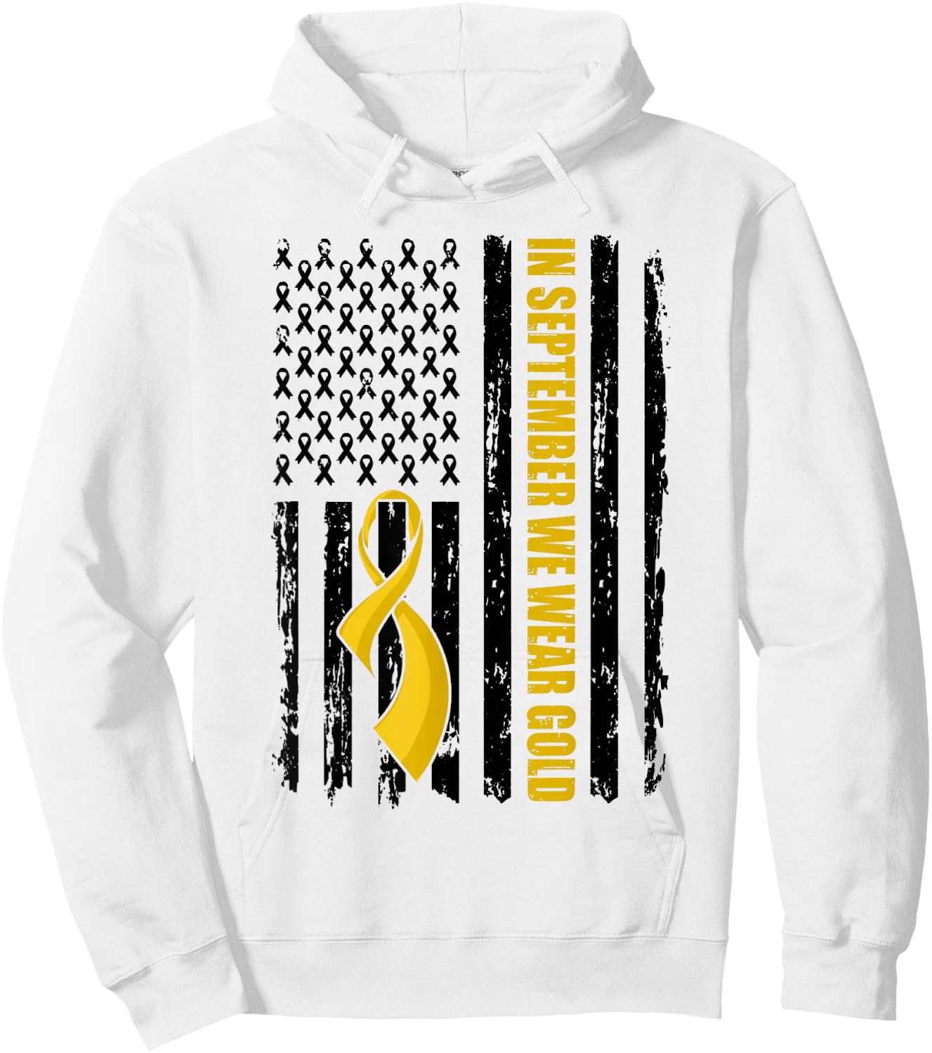In September We Wear Gold Flag Childhood Cancer Awareness Hoodie - Hoodie | White