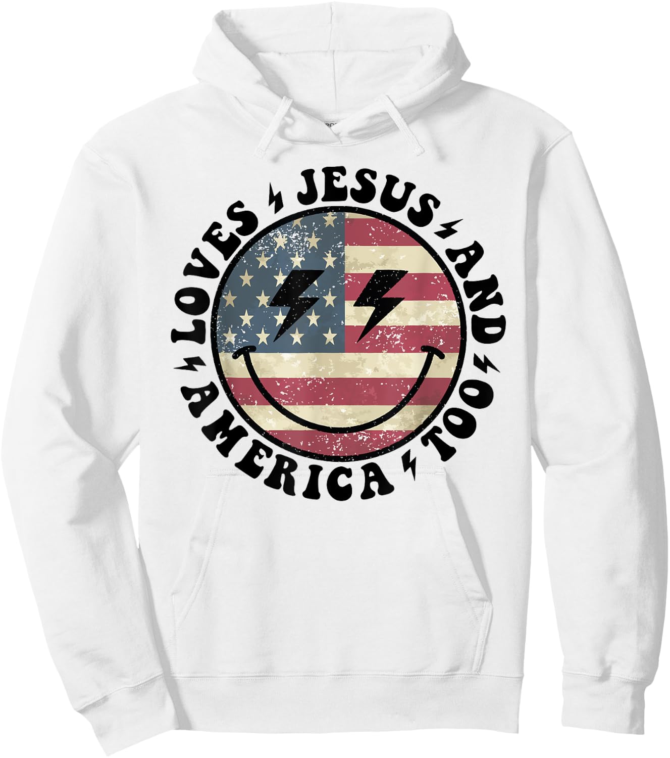 Loves Jesus and America Too God Christian 4th of July retro Hoodie - Hoodie | White