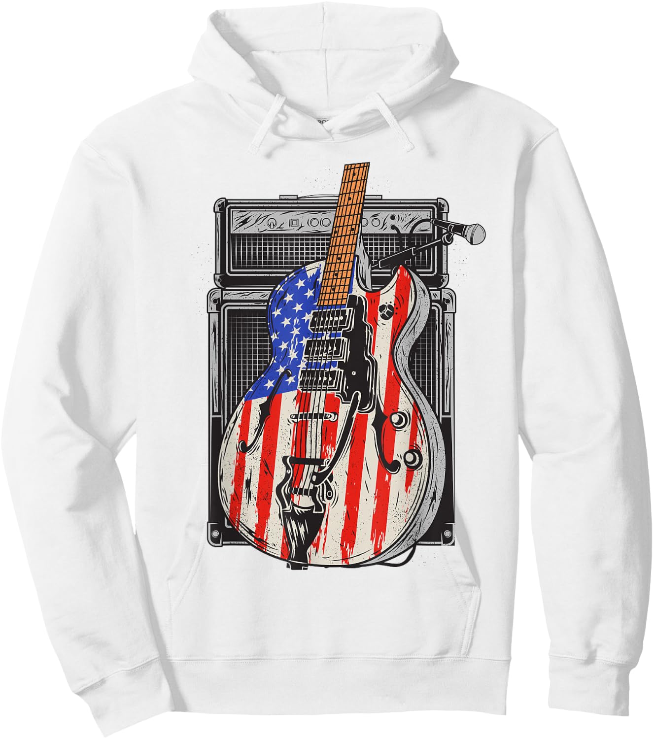American Flag Guitar 4th of July Guitarist USA Country Music Hoodie - Hoodie | White