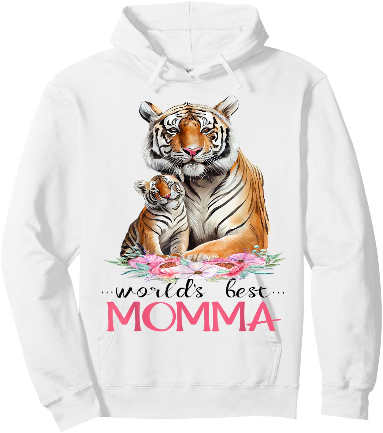 World's Best Momma Mom 2025 Pretty Floral Tiger & Cub Hoodie - Hoodie | White