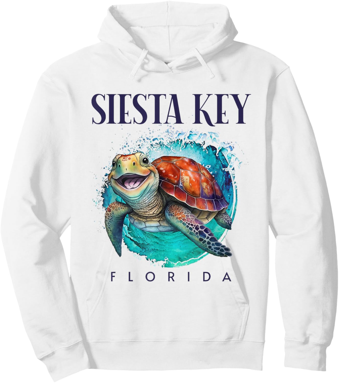 Siesta Key Florida Watercolor Happy Sea Turtle Hoodie - Hoodie | White