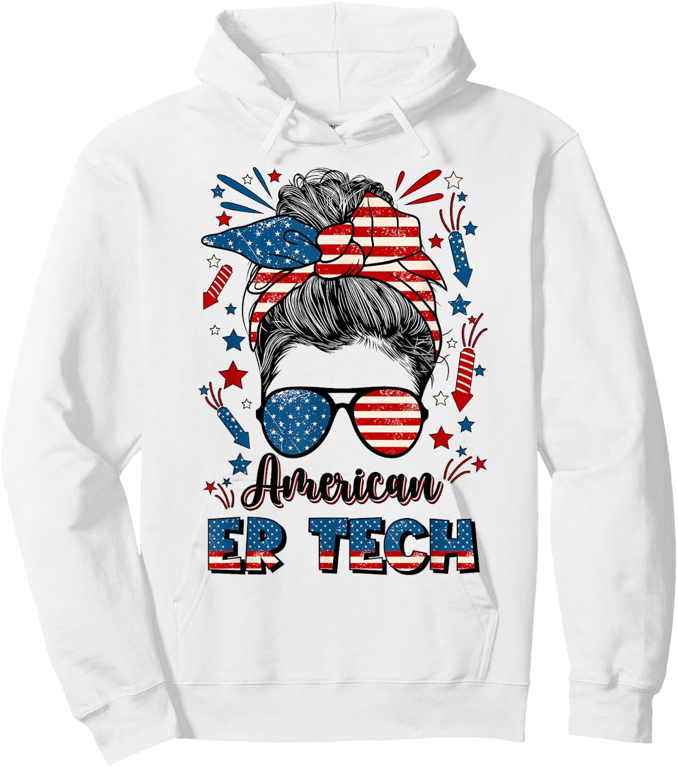 4th Of July ER Tech American Flag Emergency Room Technician Women Men Hoodie - Hoodie | White