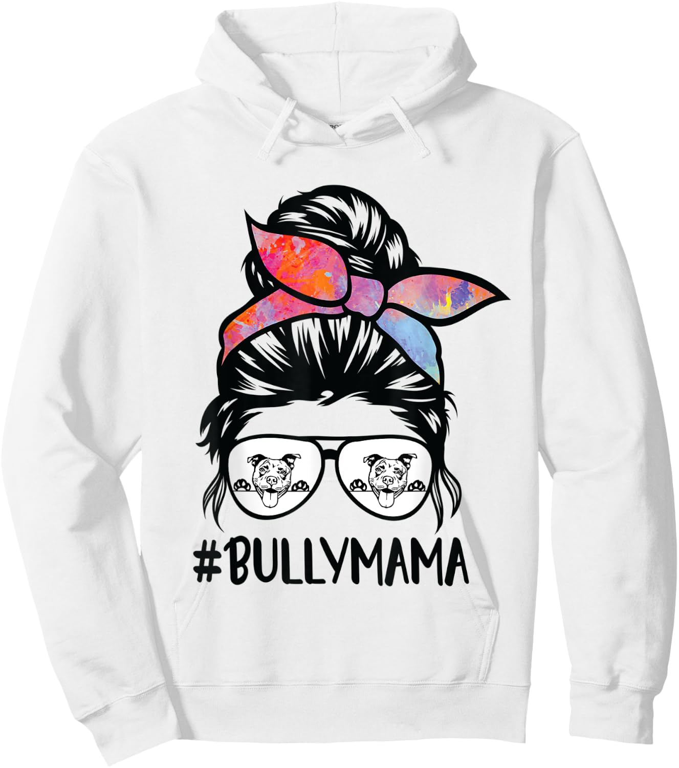 American Bully Mom Messy Bun Hair Glasses, Bully Mama Hoodie - Hoodie | White