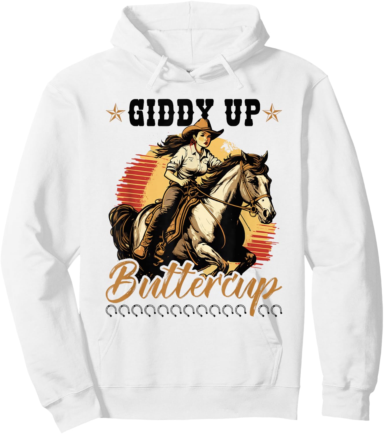 Country Giddy Up Buttercup, Bronc Horse Riding Cowgirl Hoodie - Hoodie | White