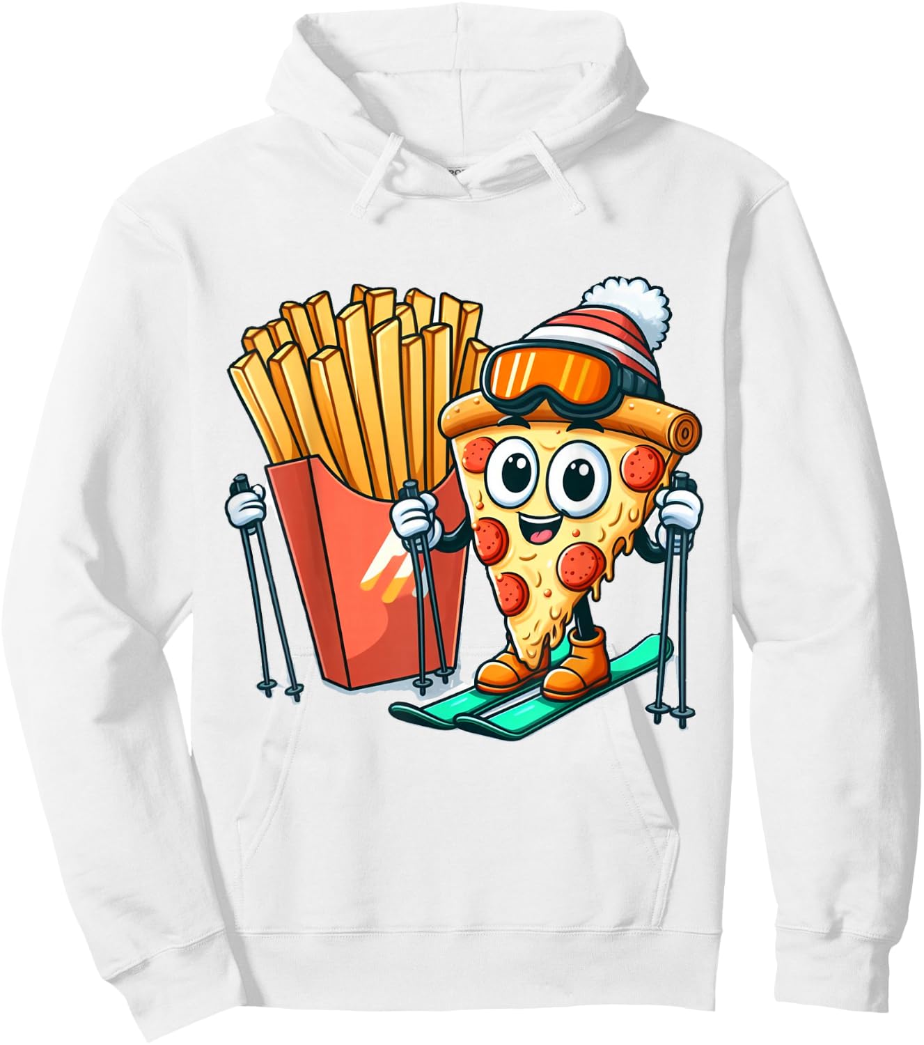 Kid's Ski Lesson Pizza French Fry Skiing Hoodie - Hoodie | White