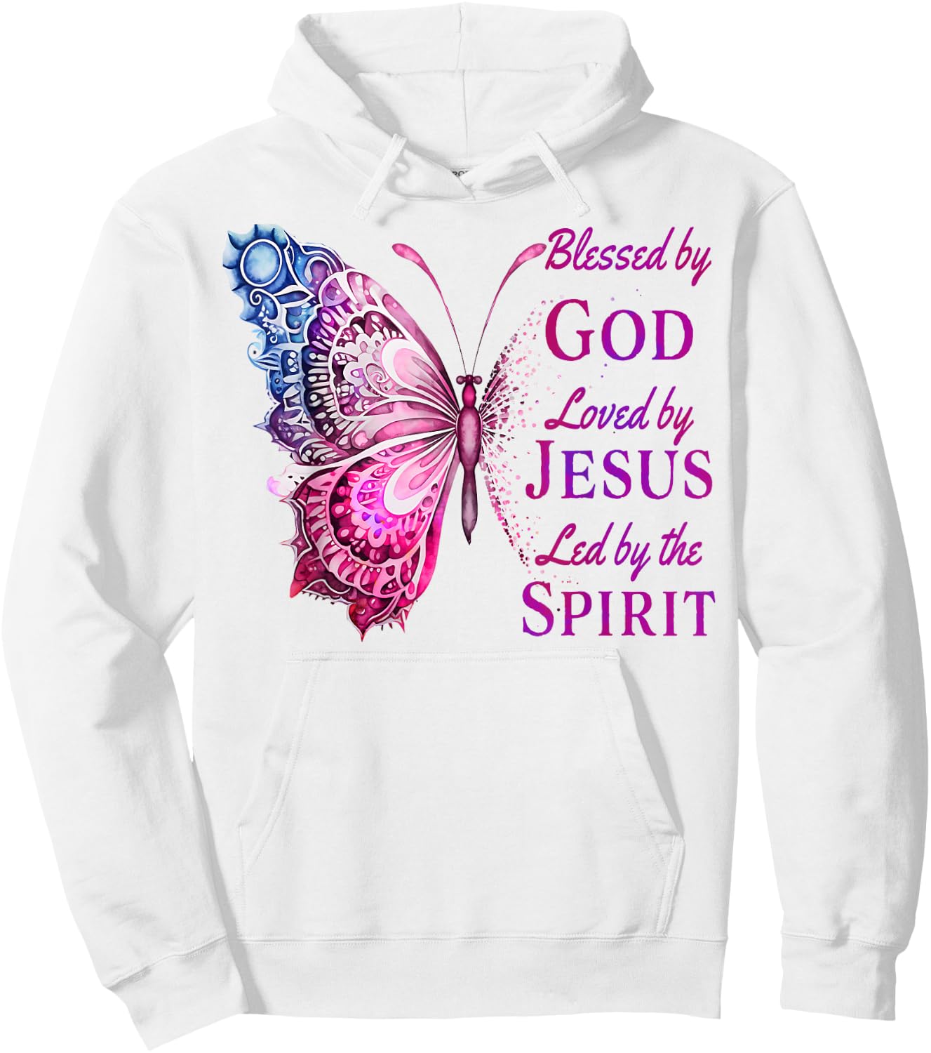 Blessed by God Loved by Jesus Pink Butterfly Christian Hoodie - Hoodie | White