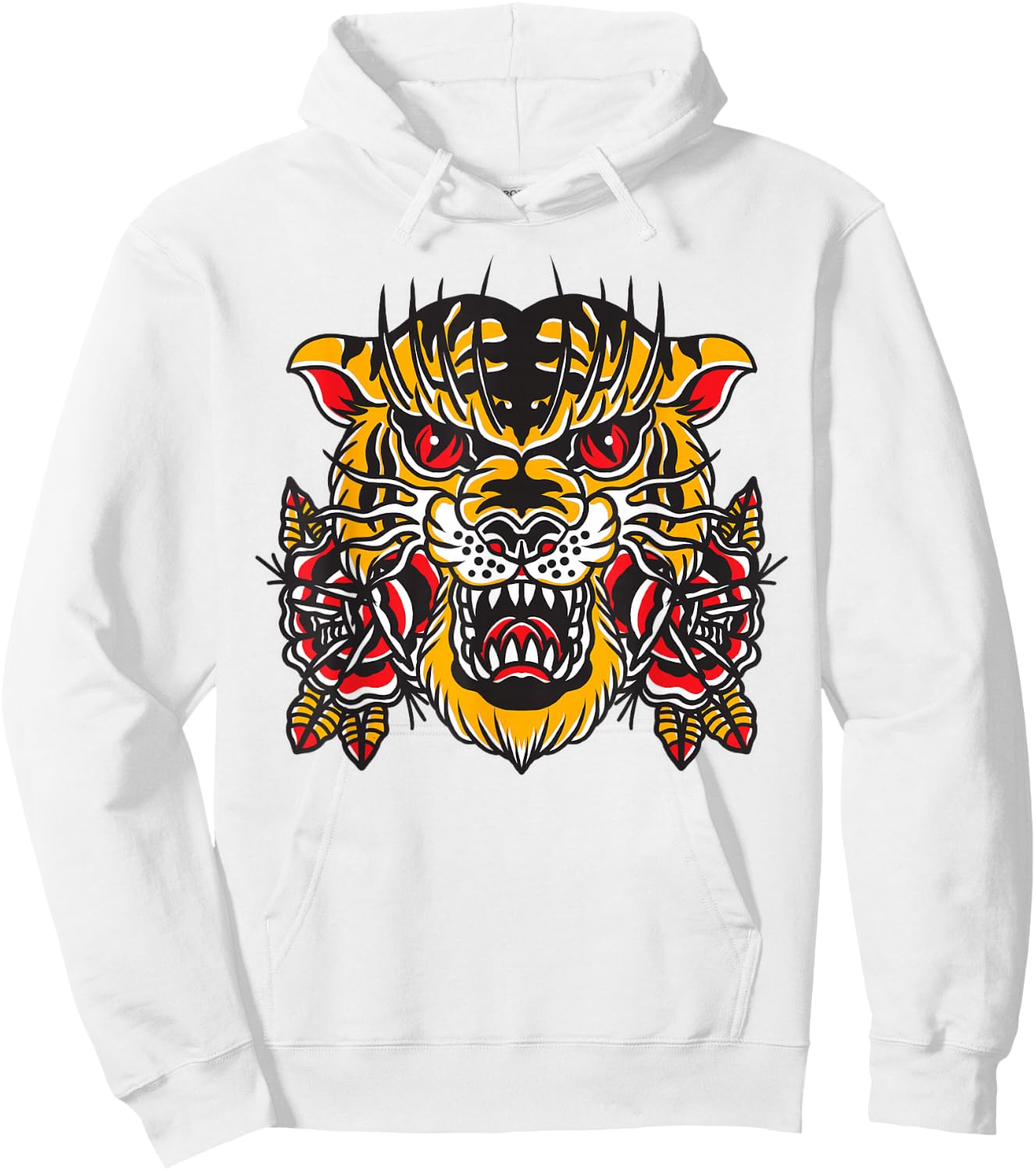 American Traditional Tattoo Flash Tiger Flower Old School Hoodie - Hoodie | White