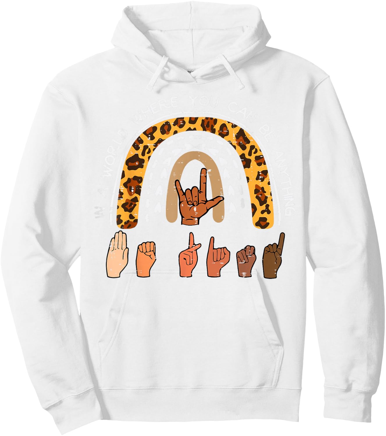 Kind Sign Language ASL Rainbow Black Orange Unity Day Kids Hoodie - Hoodie | White