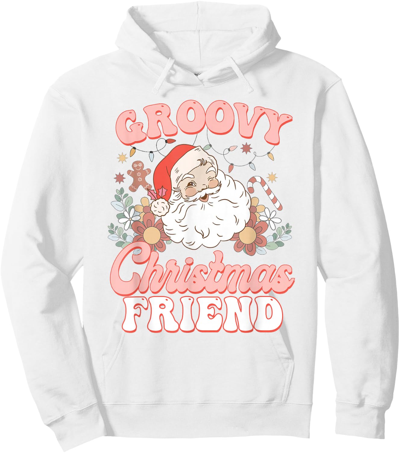 Friend Groovy Christmas Pink Vintage Santa Retro Family Hoodie - Hoodie | White