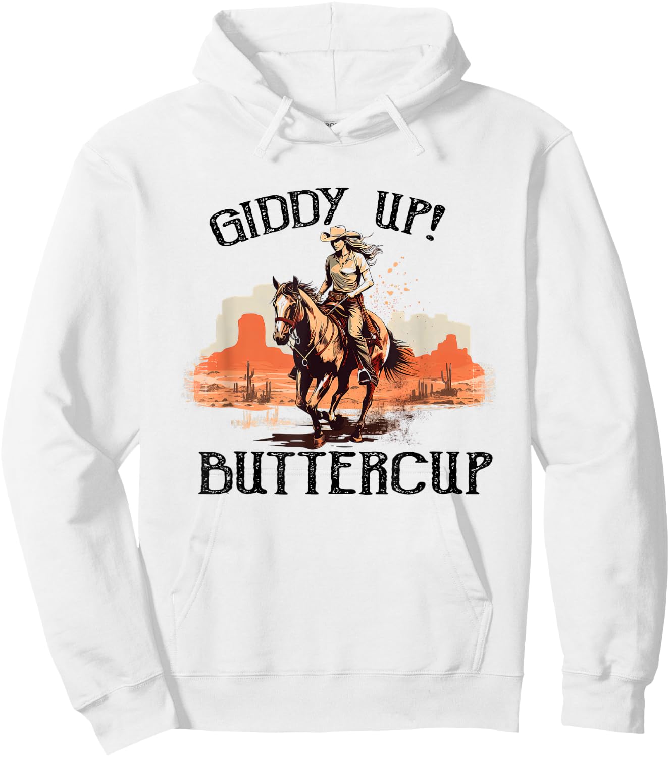 Vintage Country Western Giddy Up Buttercup Western Cowboy Hoodie - Hoodie | White