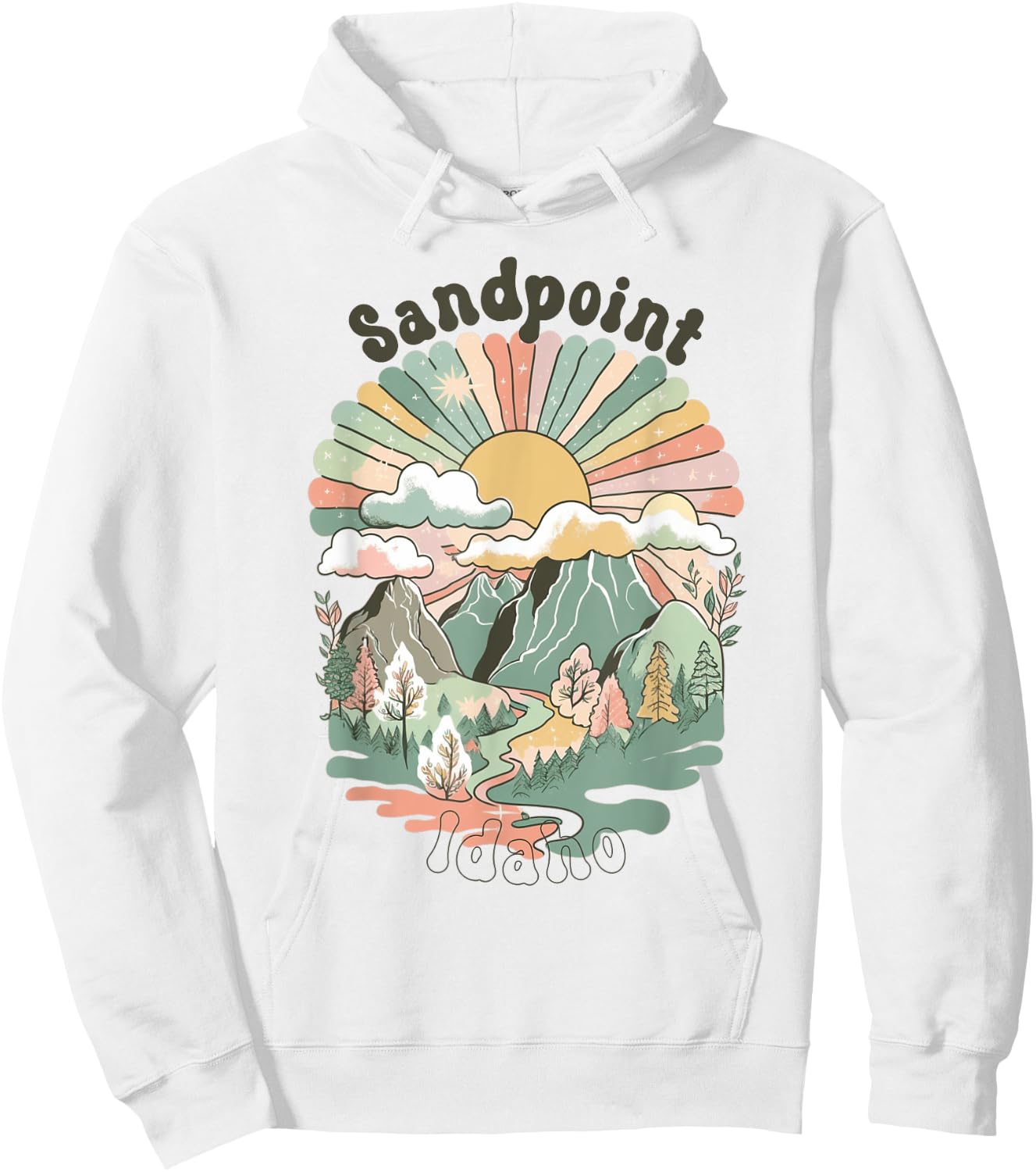 Vintage Sandpoint Idaho Mountains Hiking Sunset Groovy Hoodie - Hoodie | White