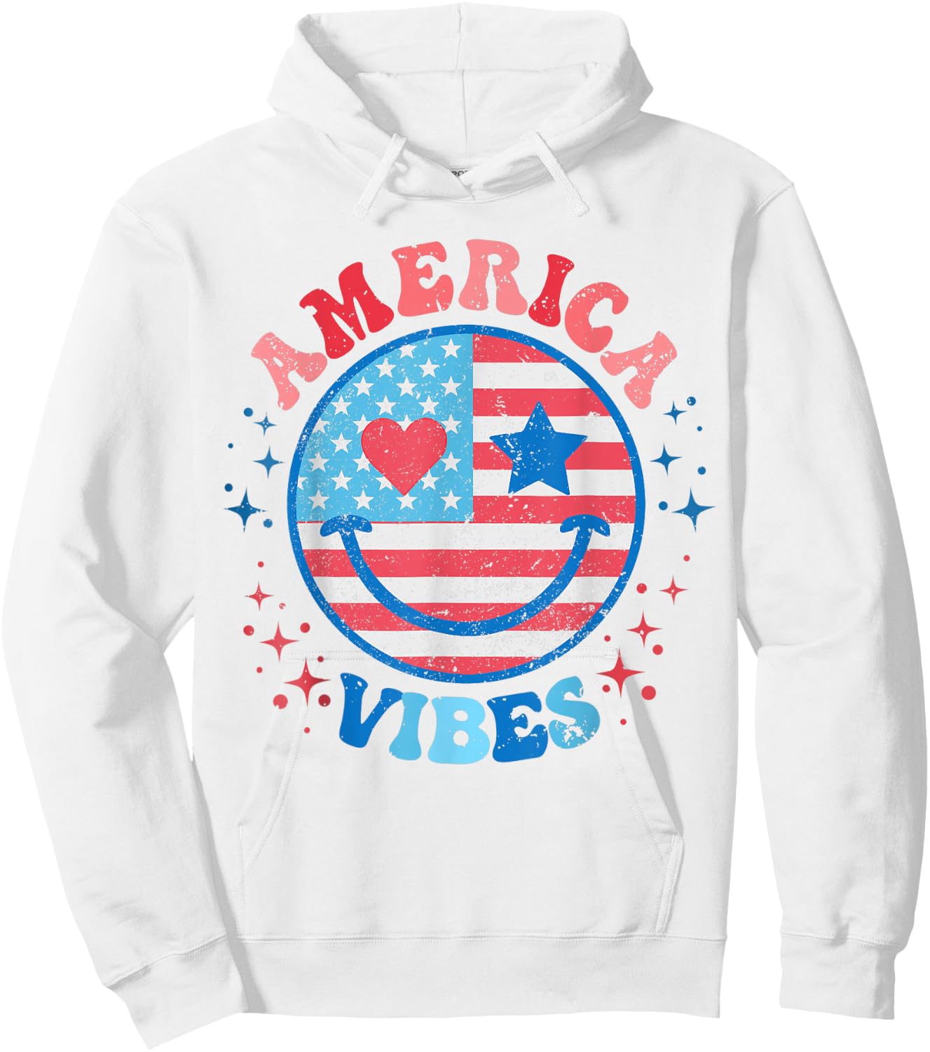 America Vibes Smile Face American Flag 4th of July Groovy Hoodie - Hoodie | White