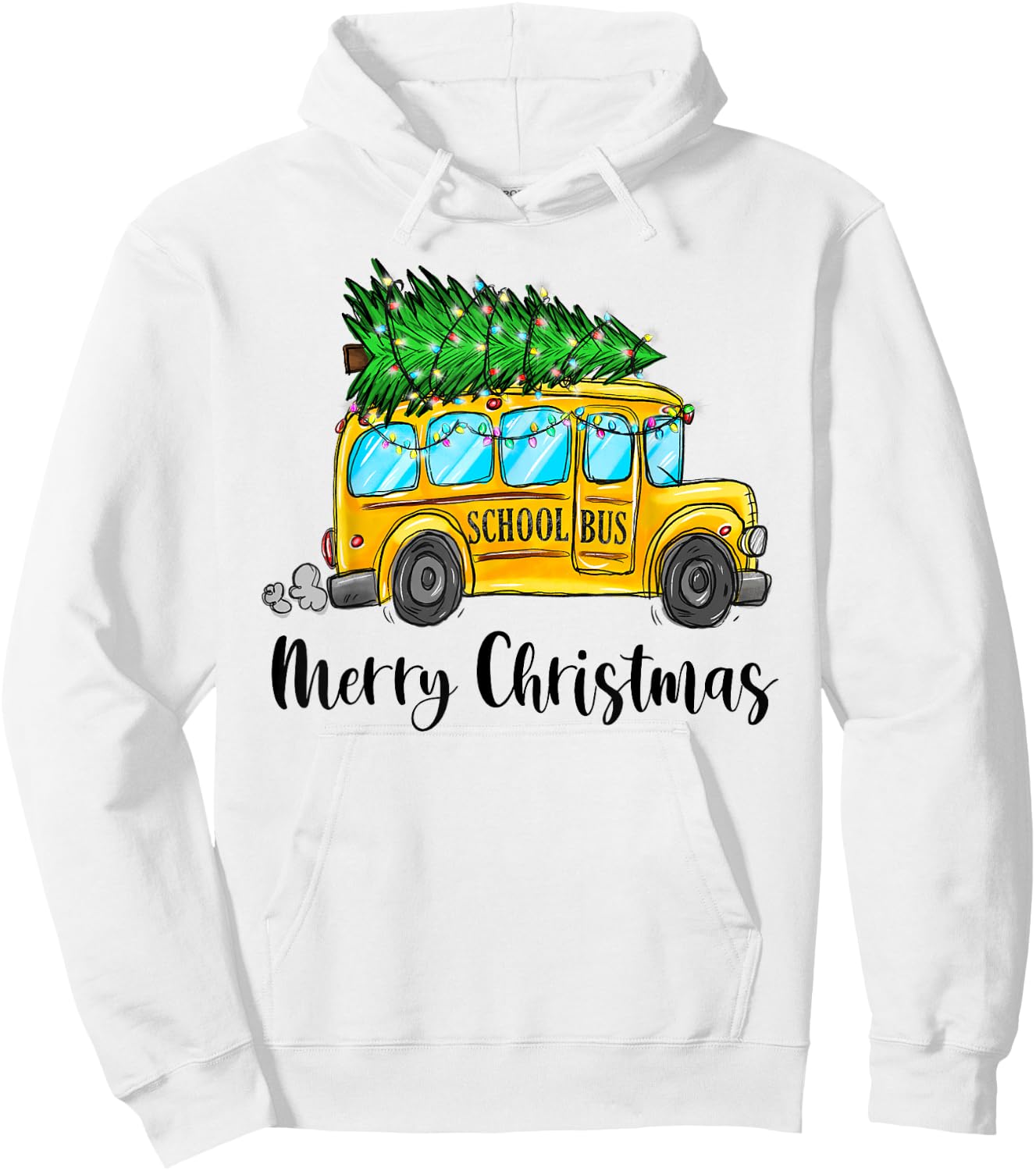 Yellow School Bus Christmas Light Tree Driver Pajama Xmas Hoodie - Hoodie | White
