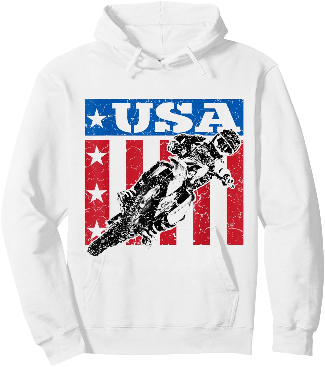 USA Dirt Bike 4th of July Motocross American Flag MX Racing Hoodie - Hoodie | White