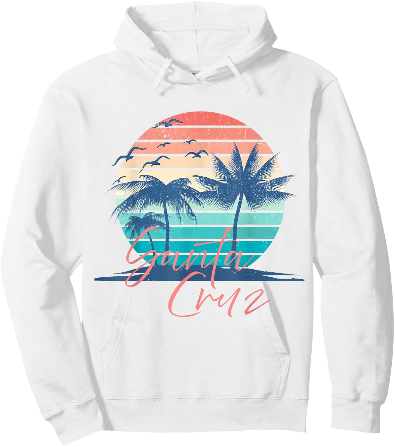 Santa Cruz Vintage Summer Vibes Beach Sunset Retro Palm Tree Men Women Kids Hoodie - Hoodie | White