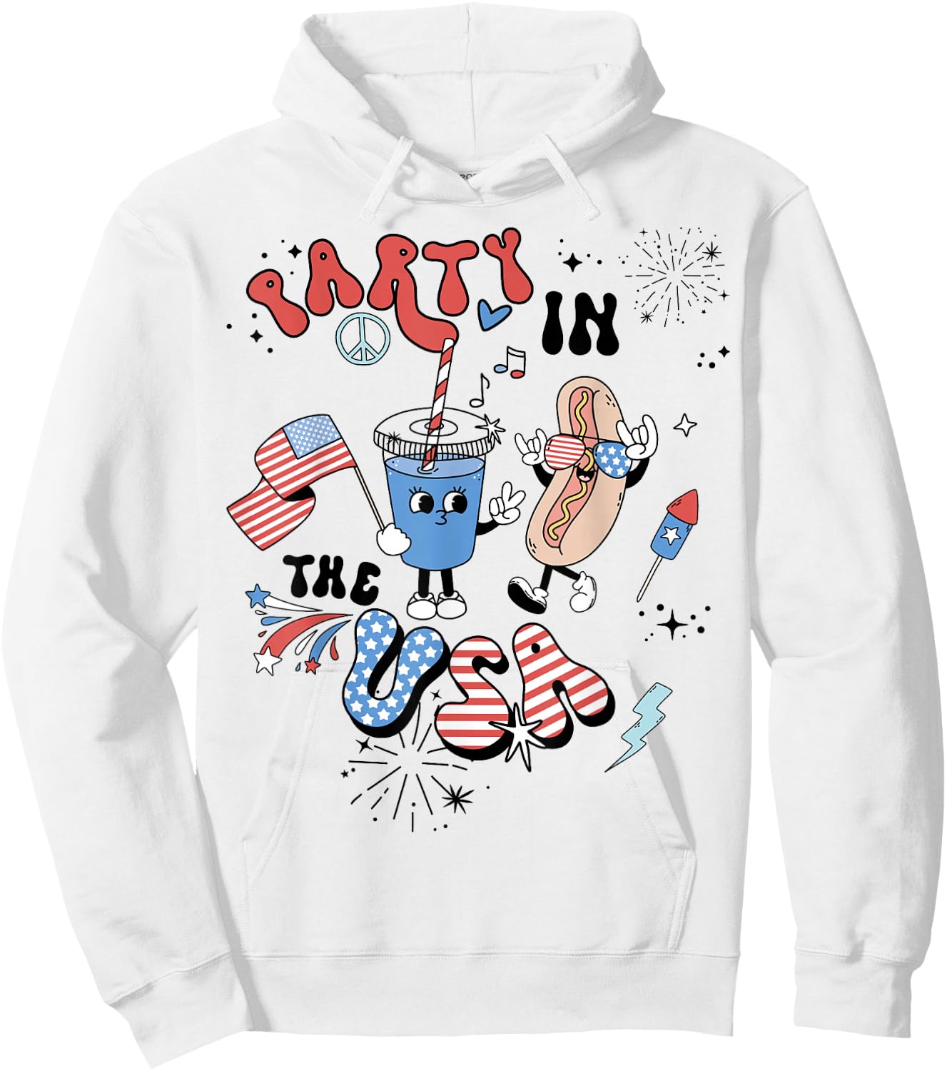 Retro Party In The USA Flag Groovy 4th Of July Patriotic Hoodie - Hoodie | White