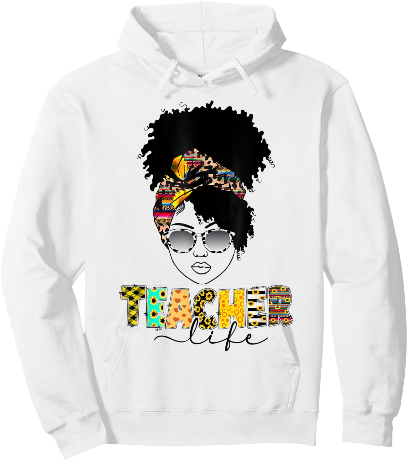 Teacher Life Messy Bun Afro Teacher Week African American Men Women Hoodie - Hoodie | White