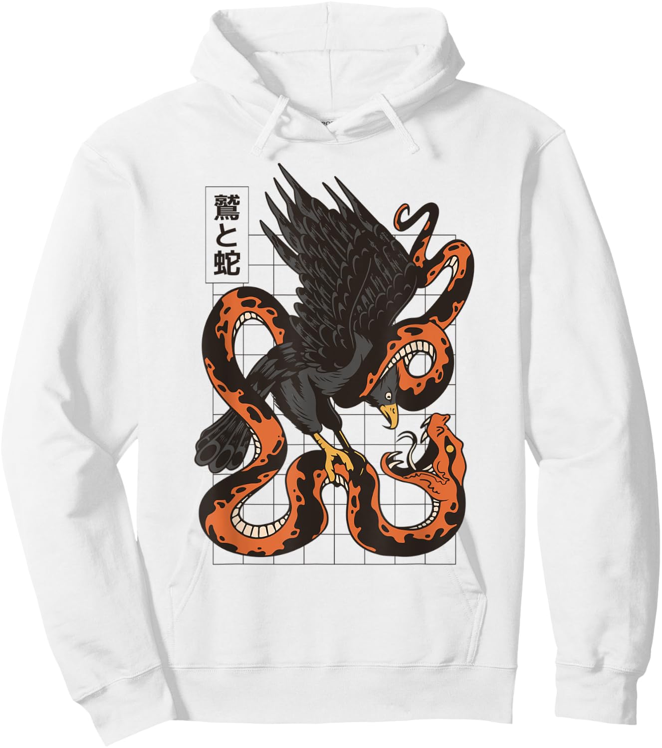 Eagle Fighting Snake Japanese Vaporwave Asian Inspired Hoodie - Hoodie | White