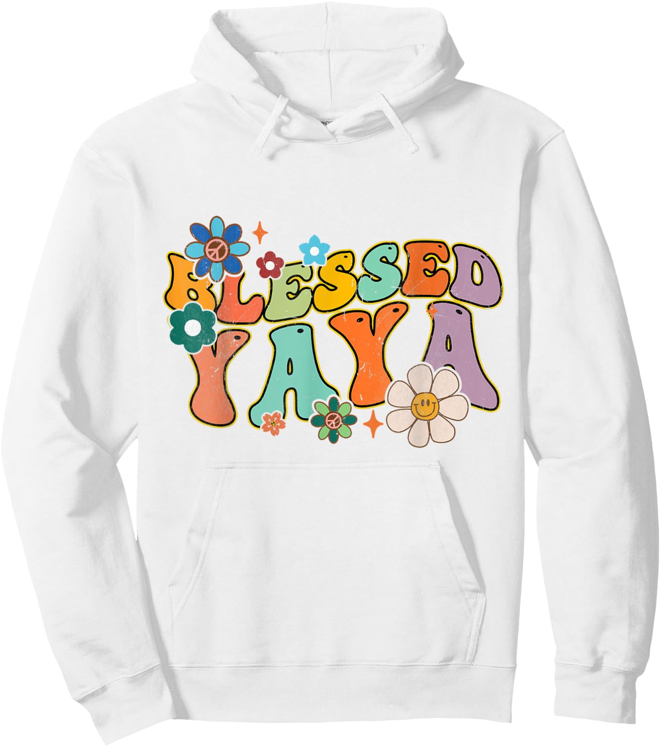 Groovy Mother's Day Blessed Yaya Flowers Hippie Hoodie - Hoodie | White