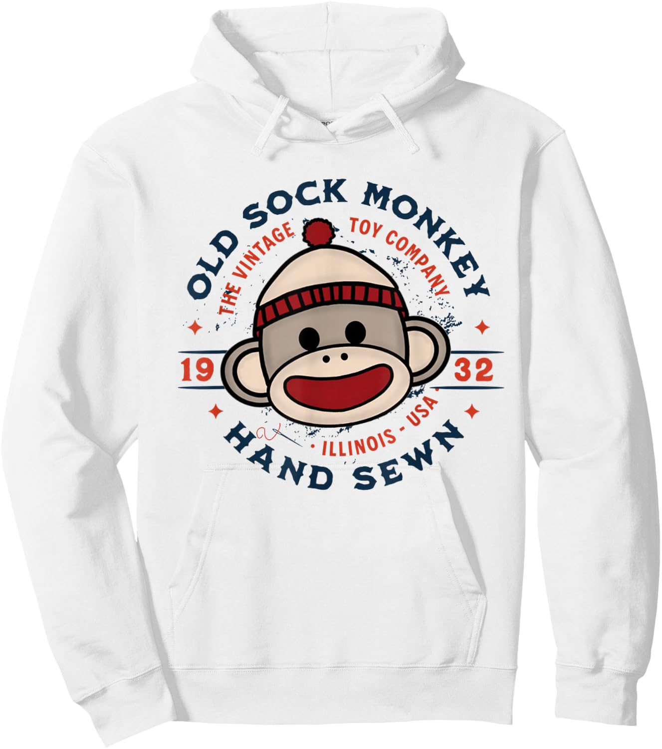 Old Sock Monkey Vintage Toy Company Logo Sock Monkey Hoodie - Hoodie | White