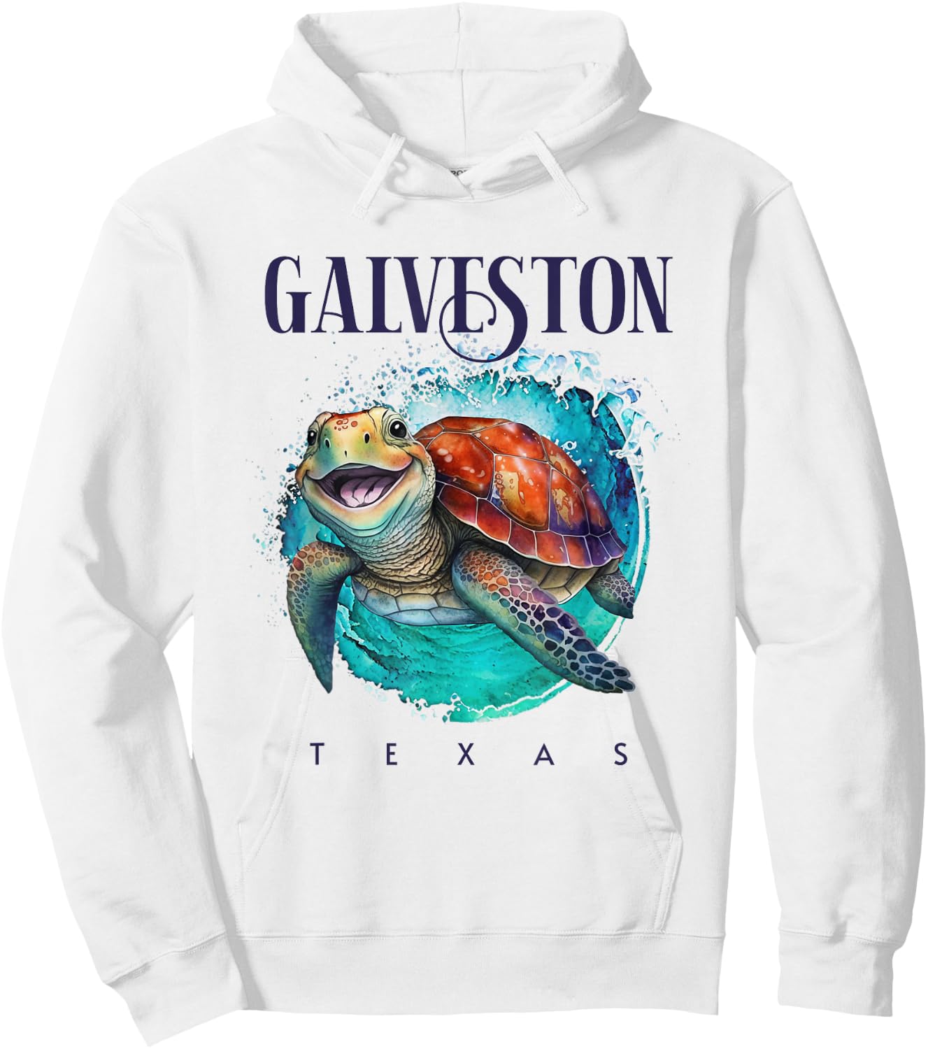 Galveston Texas Watercolor Happy Sea Turtle Hoodie - Hoodie | White