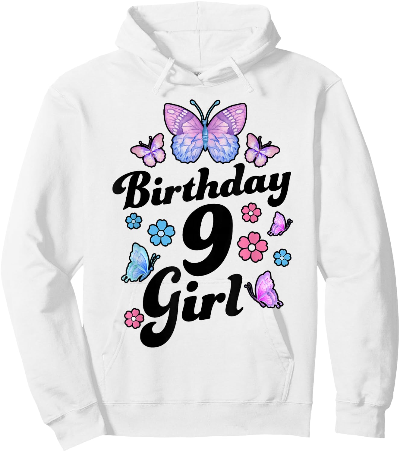 Butterfly Birthday Girl 9 Year Old Cute 9th Bday Party Hoodie - Hoodie | White