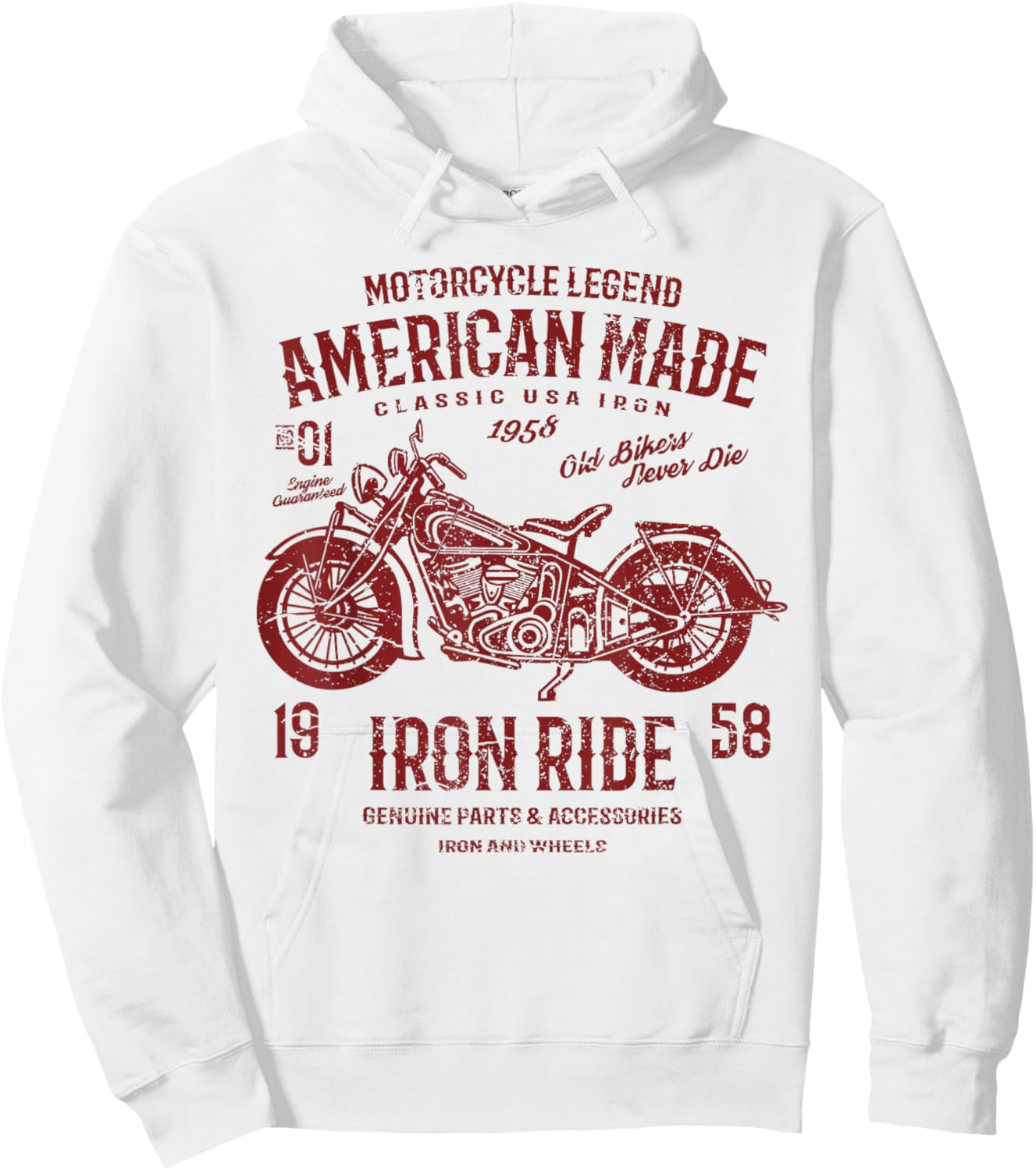 Retro American Vintage Style Motorcycle Distressed Design Hoodie - Hoodie | White