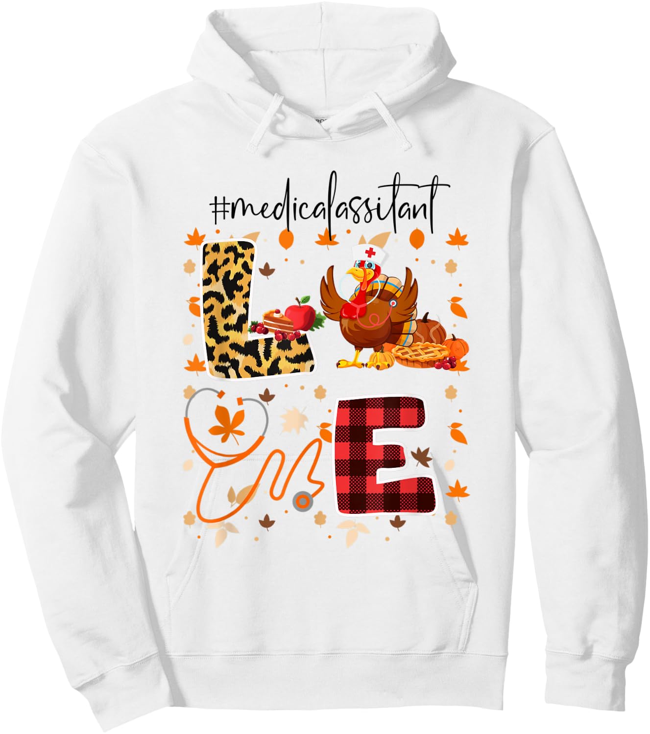 Funny Cute Medical Assistant Thanksgiving Day Leopard Turkey Hoodie - Hoodie | White
