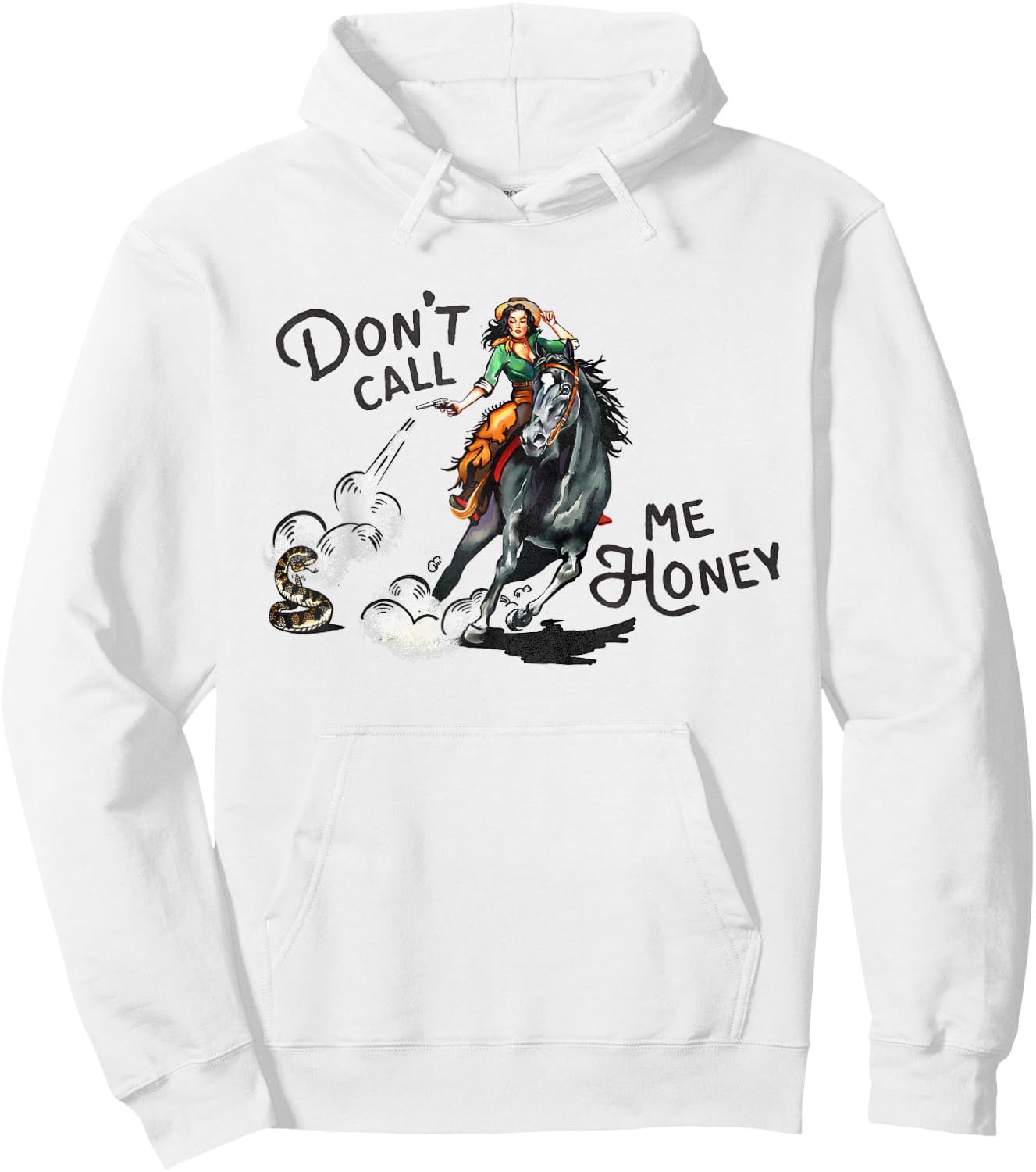 Cool Vintage Wild West Pin Up Girl Cowgirl Cowboy Horseback Hoodie - Hoodie | White