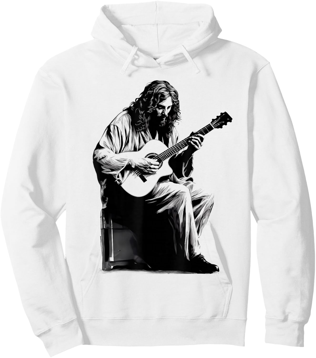 Jesus Playing Acoustic Guitar Vintage Guitarist Music Lovers Hoodie - Hoodie | White