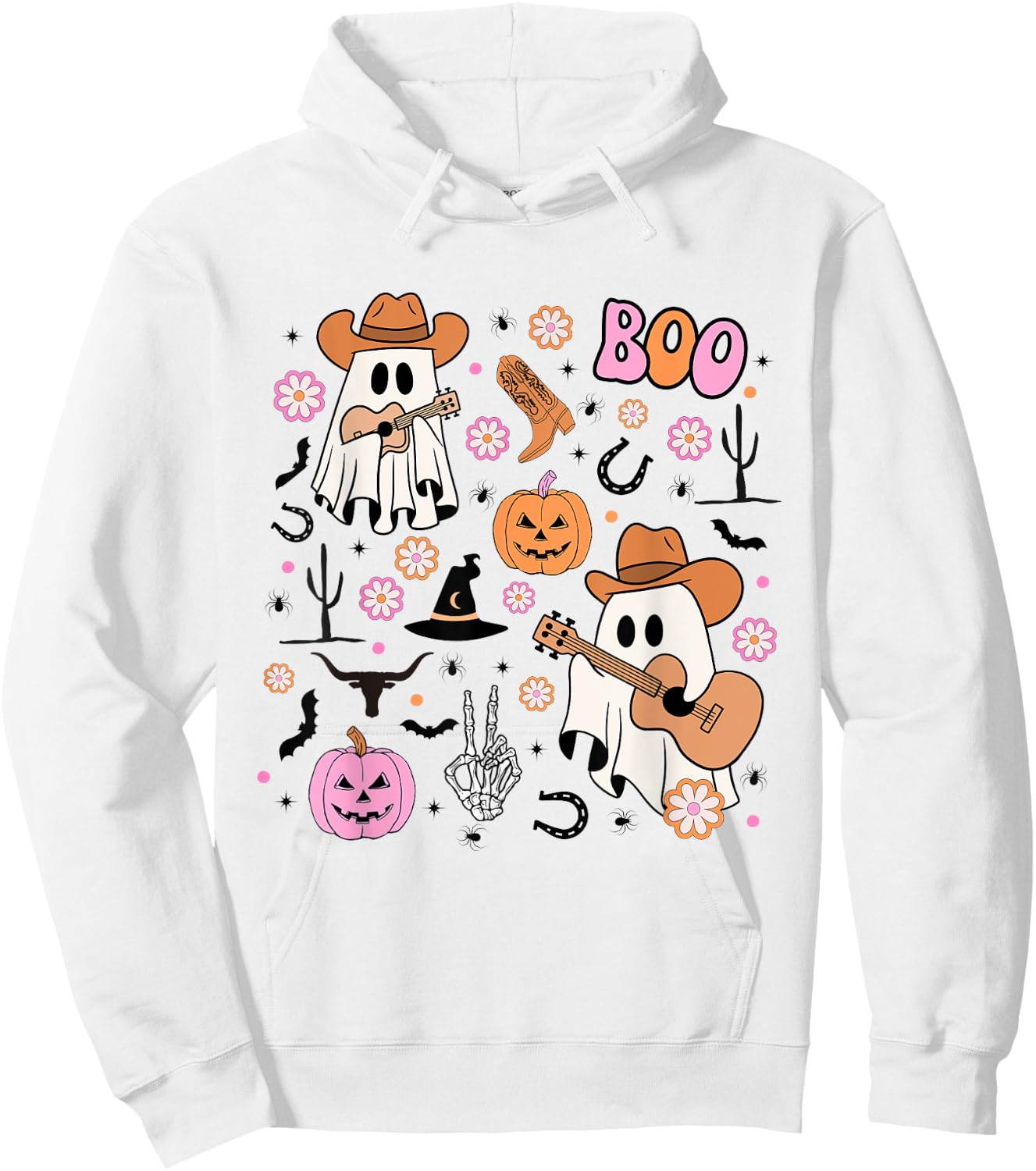 Spooky Ghost Cowboy Cute Halloween Boo Western Retro Pastel Hoodie - Hoodie | White