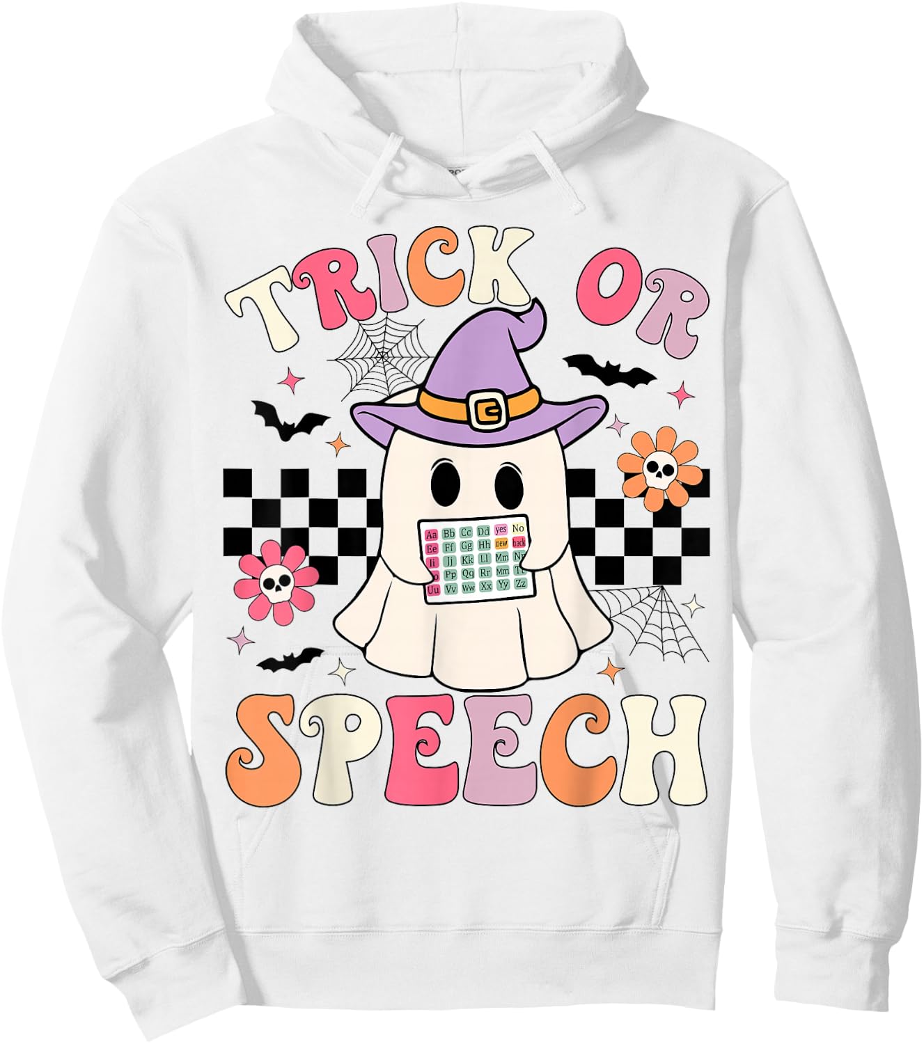 Trick or Speech Retro SLP Halloween Speech Therapy Halloween Hoodie - Hoodie | White