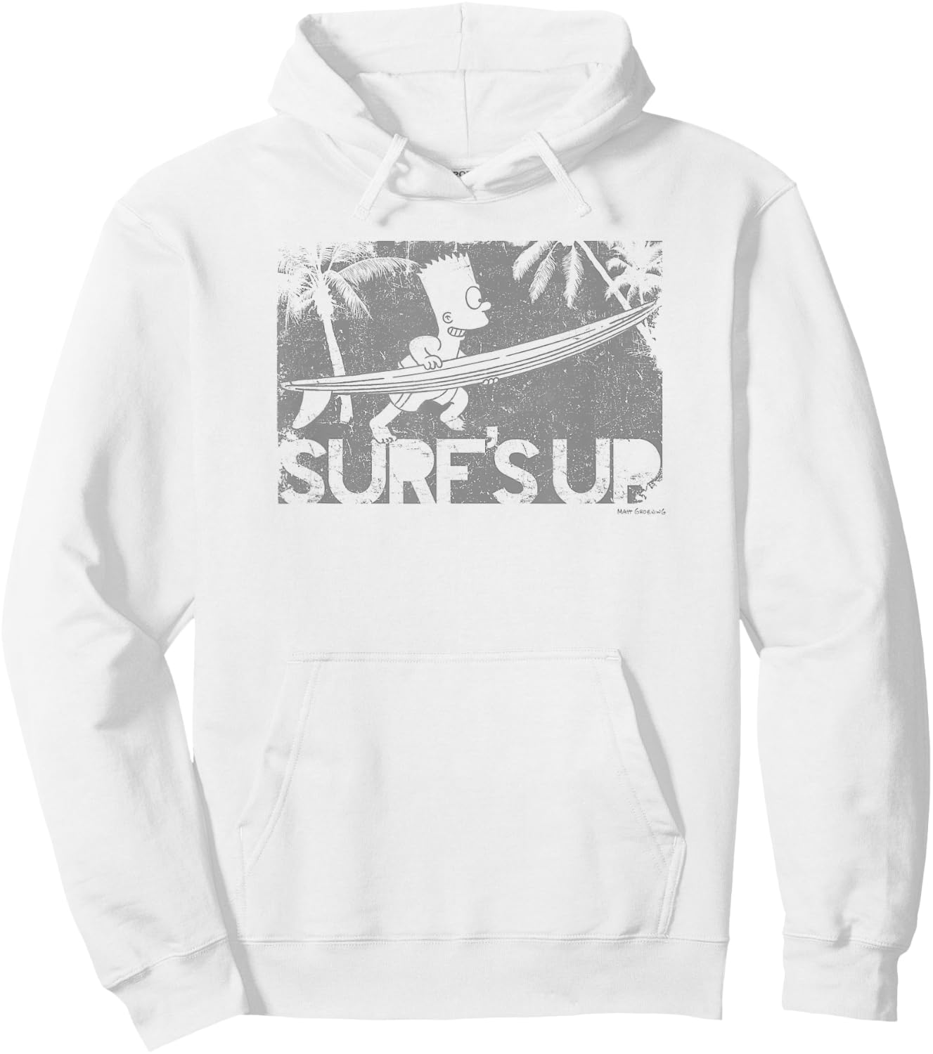 The Simpsons Bart Vintage Distressed Surf's Up Post Card Hoodie - Hoodie | White
