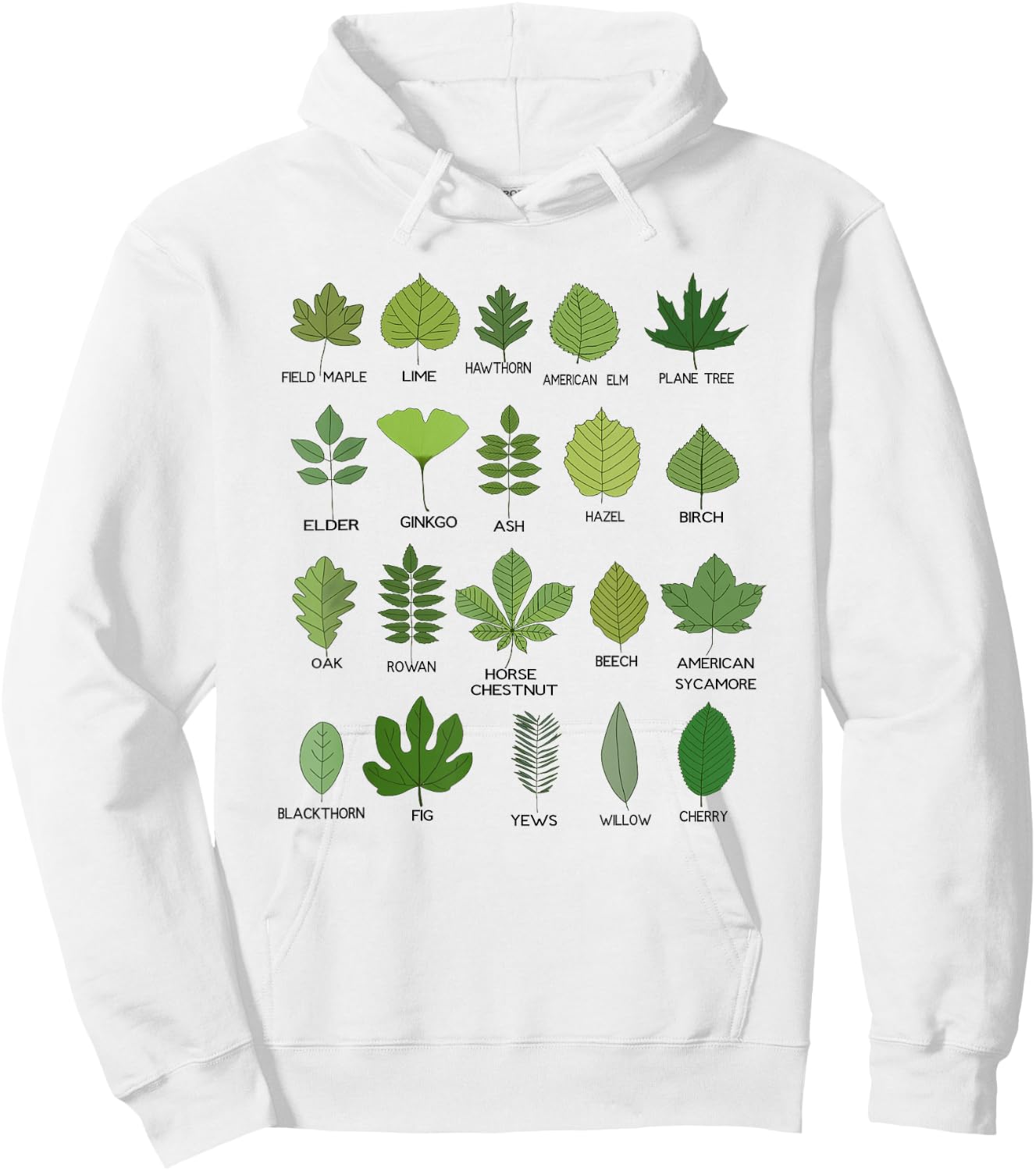 Different Types of Tree Leaves, Common Leaves, Nature Lovers Hoodie - Hoodie | White