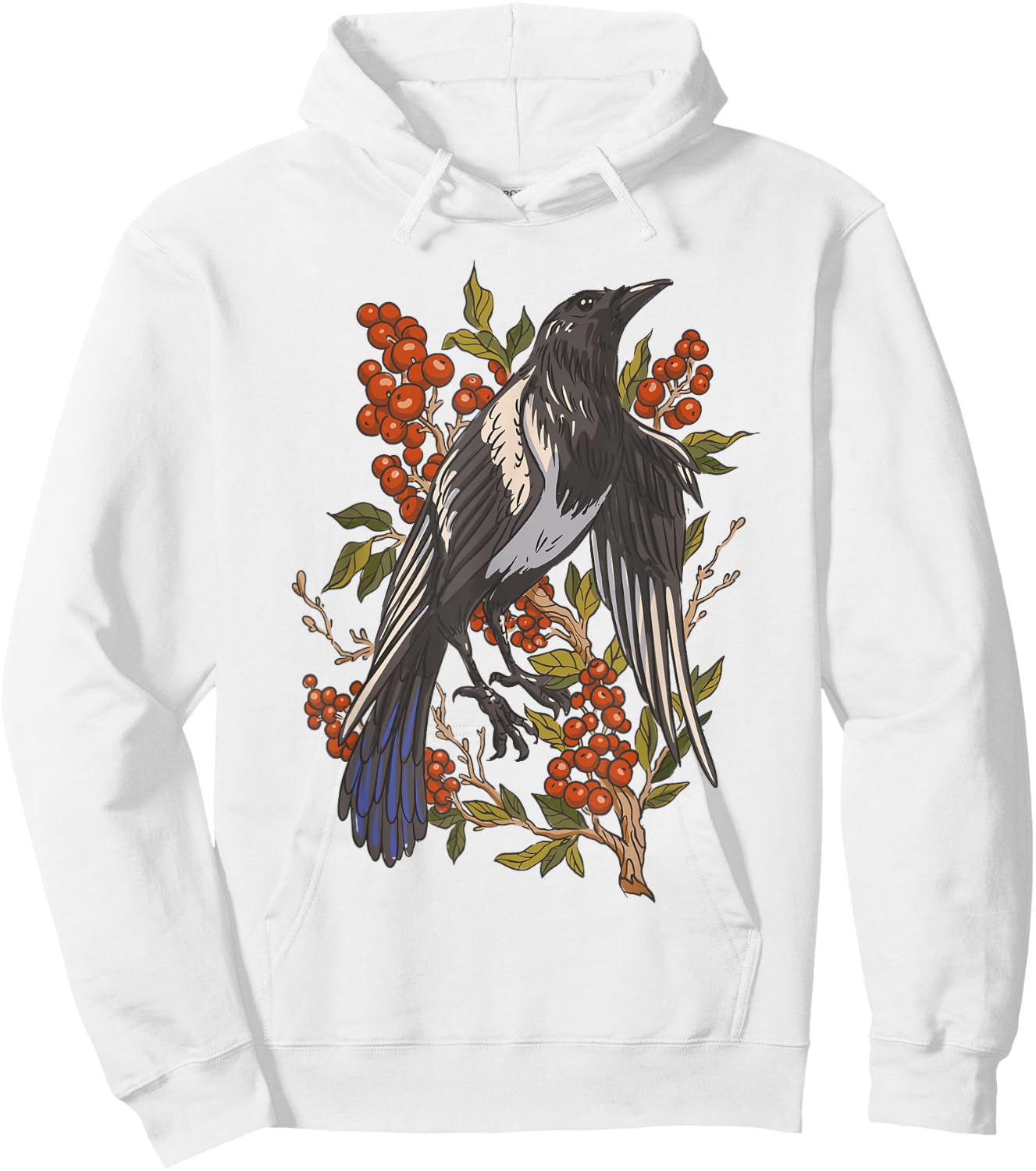 Fruits Cranberries Plant Bird Magpie Hoodie - Hoodie | White
