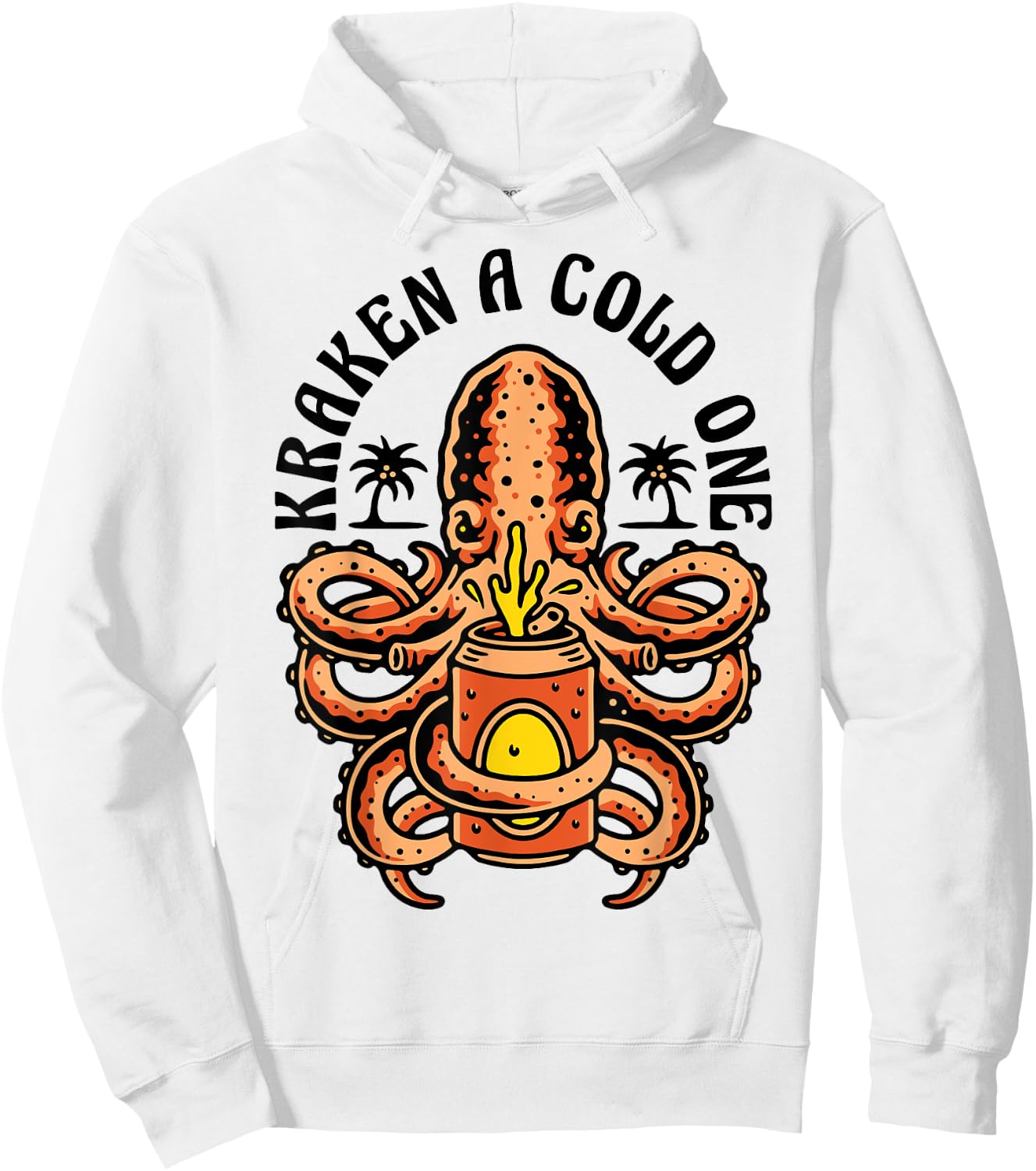 Island Beach Style Kraken a Cold One Octopus Beer Vacation Hoodie - Hoodie | White
