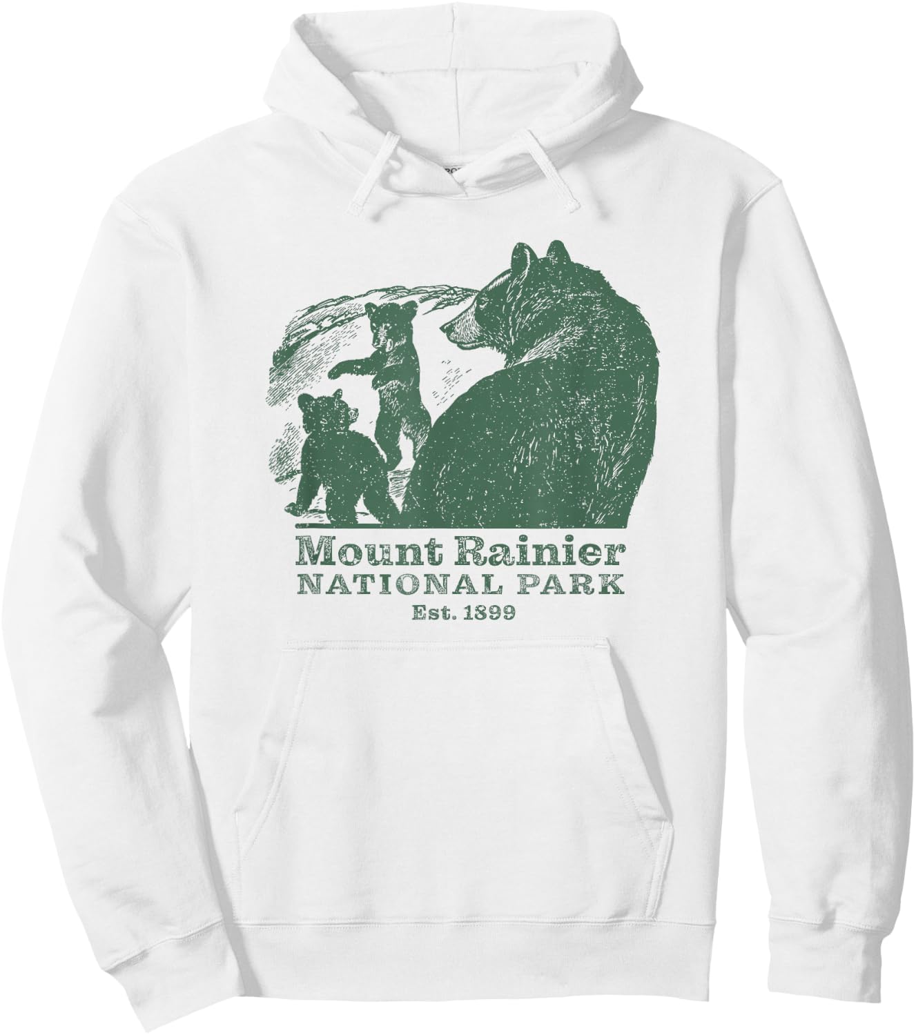 Mt. Rainier National Park Vintage Wildlife Bear Souvenir Hoodie - Hoodie | White