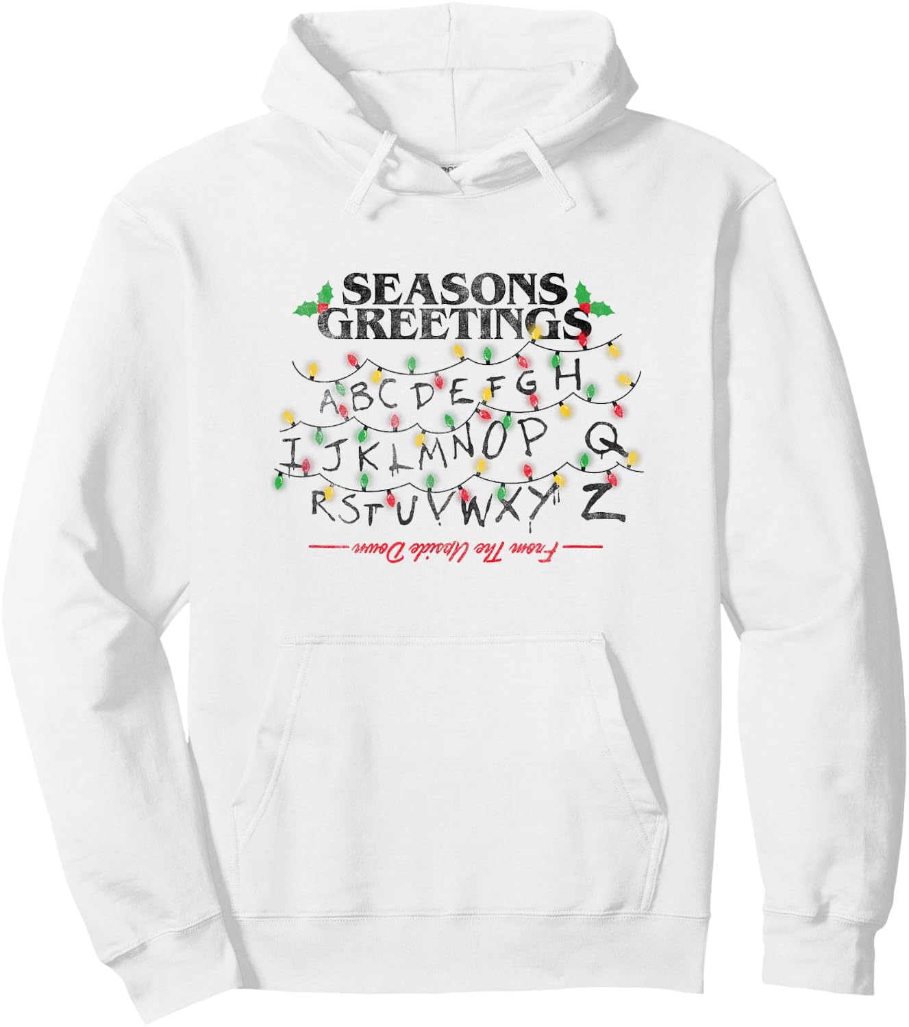Stranger Things Christmas Greetings Upside Down Distressed Hoodie - Hoodie | White