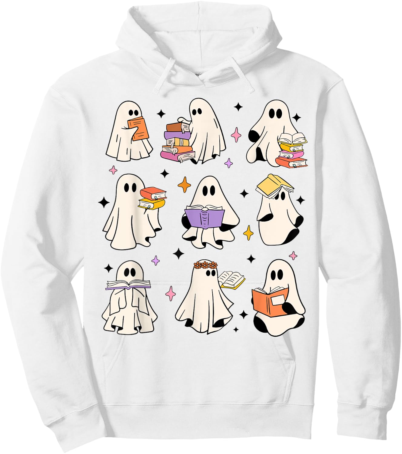 Ghosts Reading Books Teacher Halloween Librarian Boooks Women Kids Hoodie - Hoodie | White