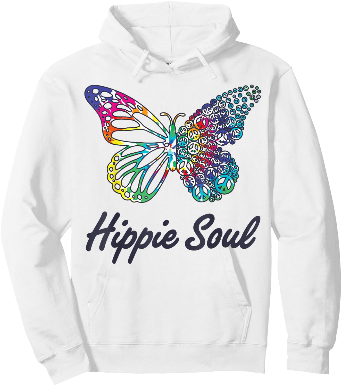 Hippie Soul Butterfly Peace Sign Retro 60s 70s Groovy Women Hoodie - Hoodie | White