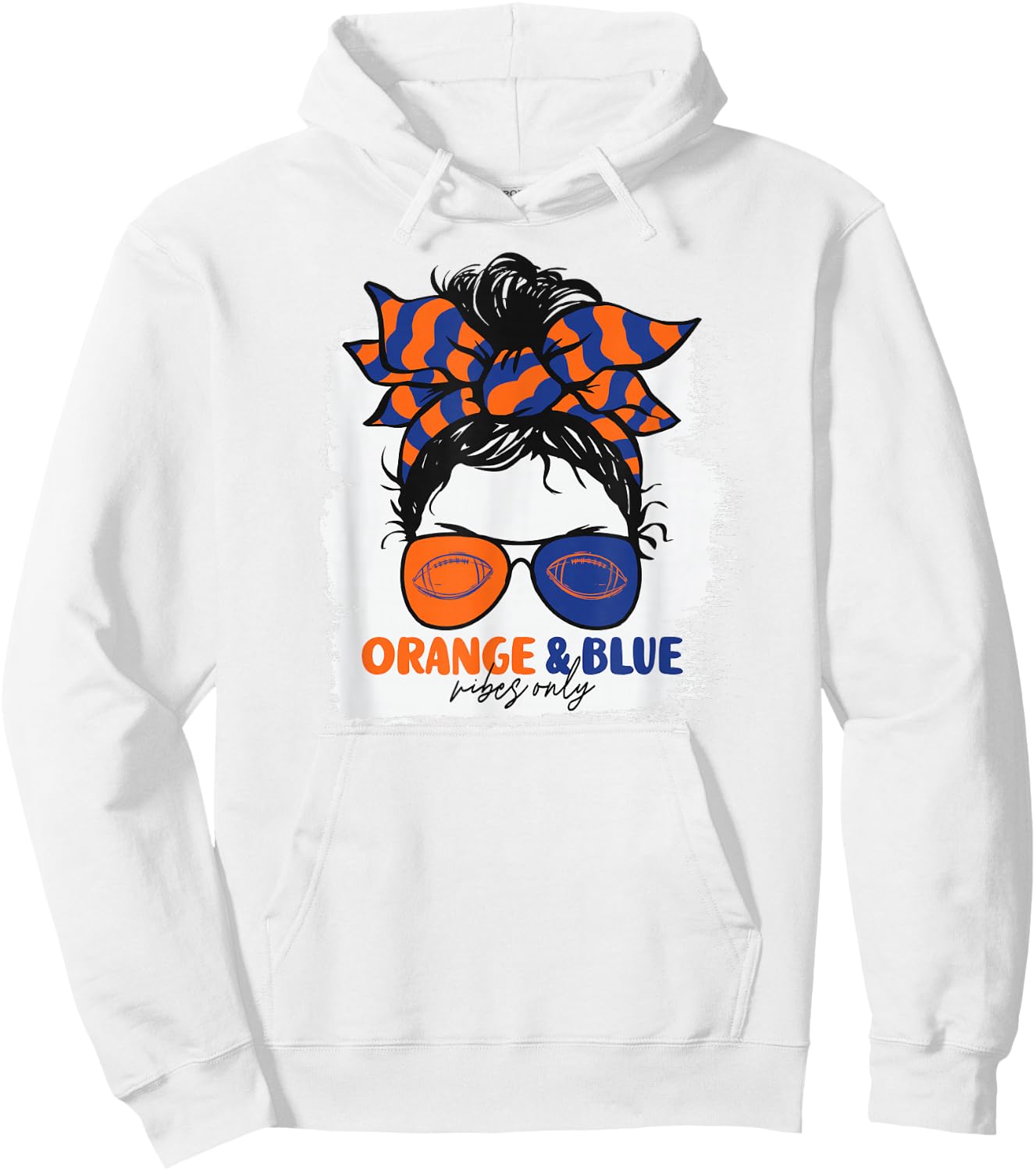 Orange and Blue Vibes Only Football Mom Gameday Messy Hair Hoodie - Hoodie | White